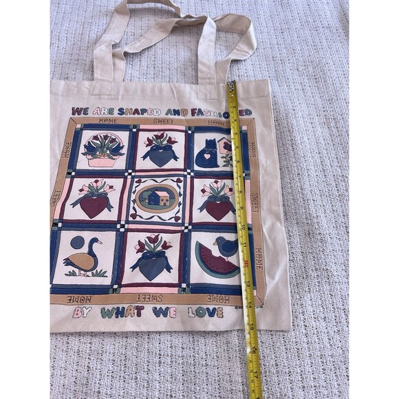 Canvas Cute Cat Tote Bag, Double-Sided Print 80s Style Quilt Grandma Decor - Picture 2 of 5